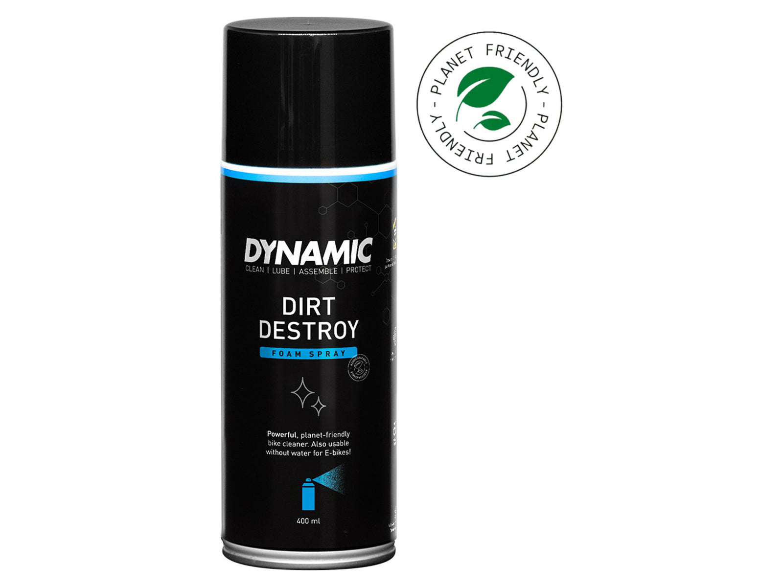 Dynamic Dirt Destroy Spray 400ml spray can. Nem og effektiv cykelrengøring. med praktisk skumspray.