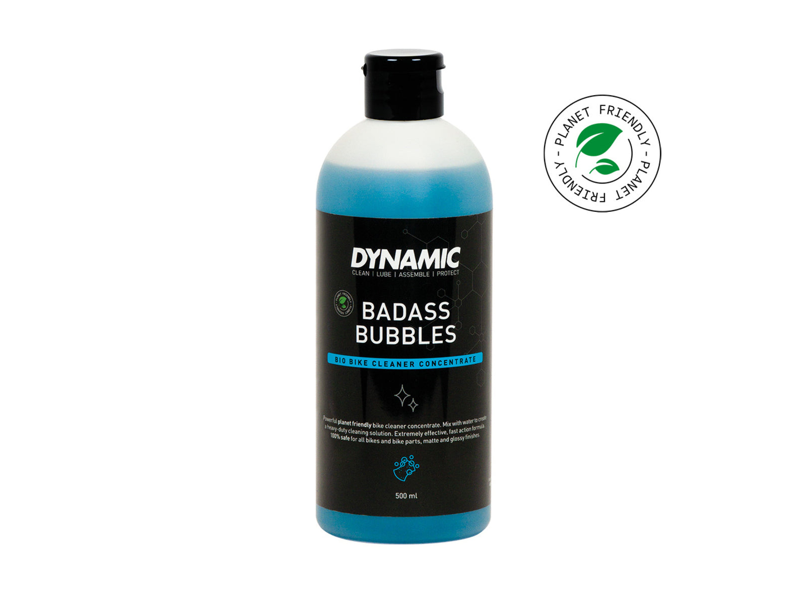 Dynamic BadAss Bubbles concentrate 500ml bottle Opløser hurtigt og effektivt snavs og mudder. Skånsomt og miljøvenligt.