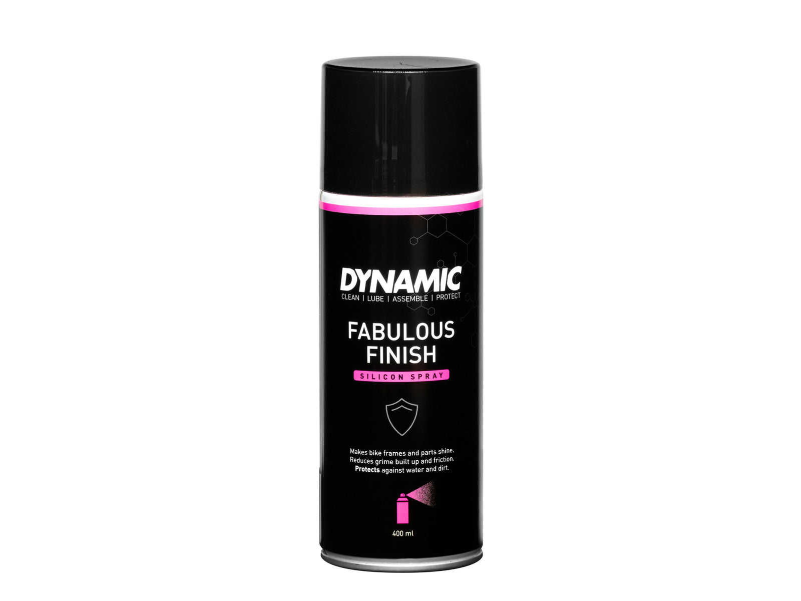 Dynamic Fabulous Finish 400ml spray can. Effektiv og miljøvenlig silikonespray. Gør cyklen smudsafvisende.