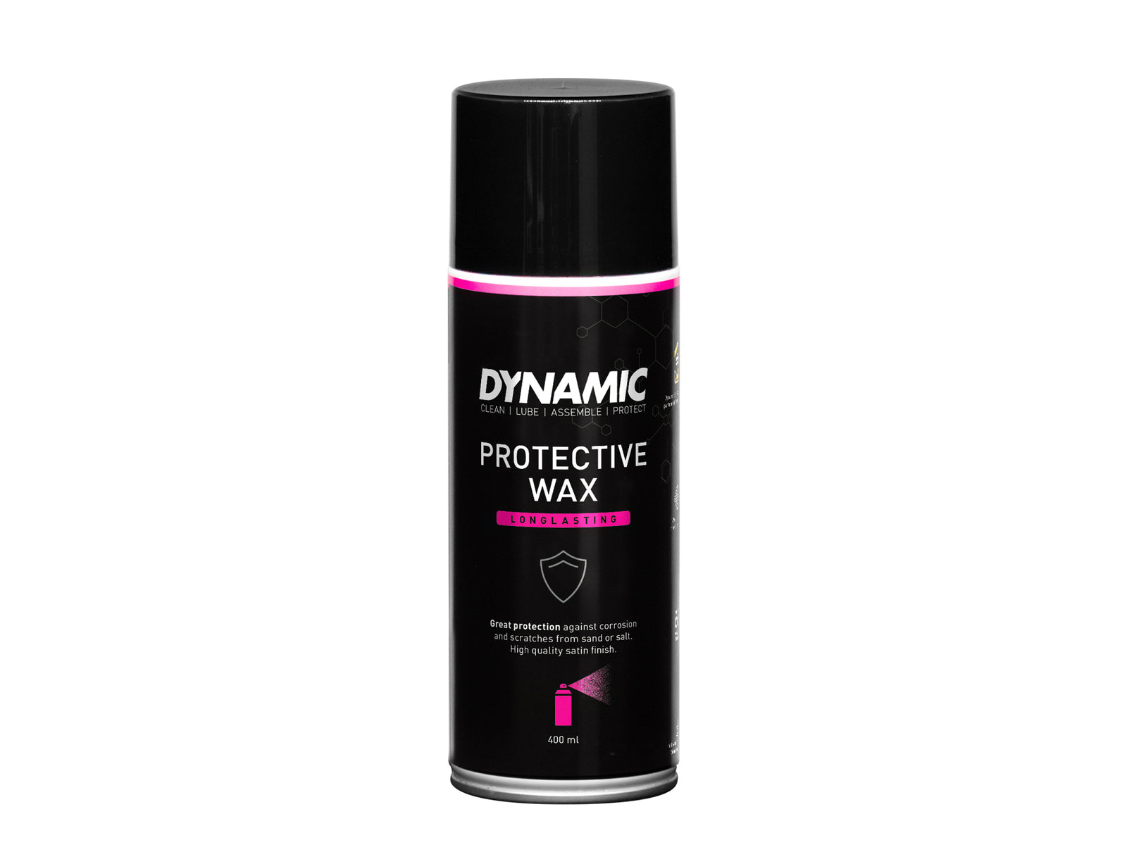 Dynamic Protective Wax 400ml spray can. Nem og hurtig lakforsegling af din cykel, så den holder sig flot længe.