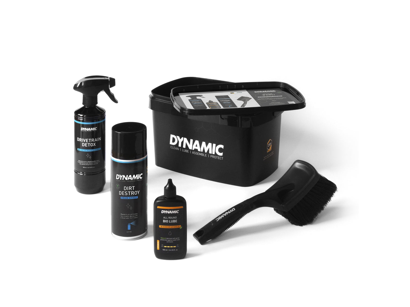 Dynamic Quick'n Dirty. Praktisk sæt til effektiv vask og pleje af din cykel. Super cool produkter.