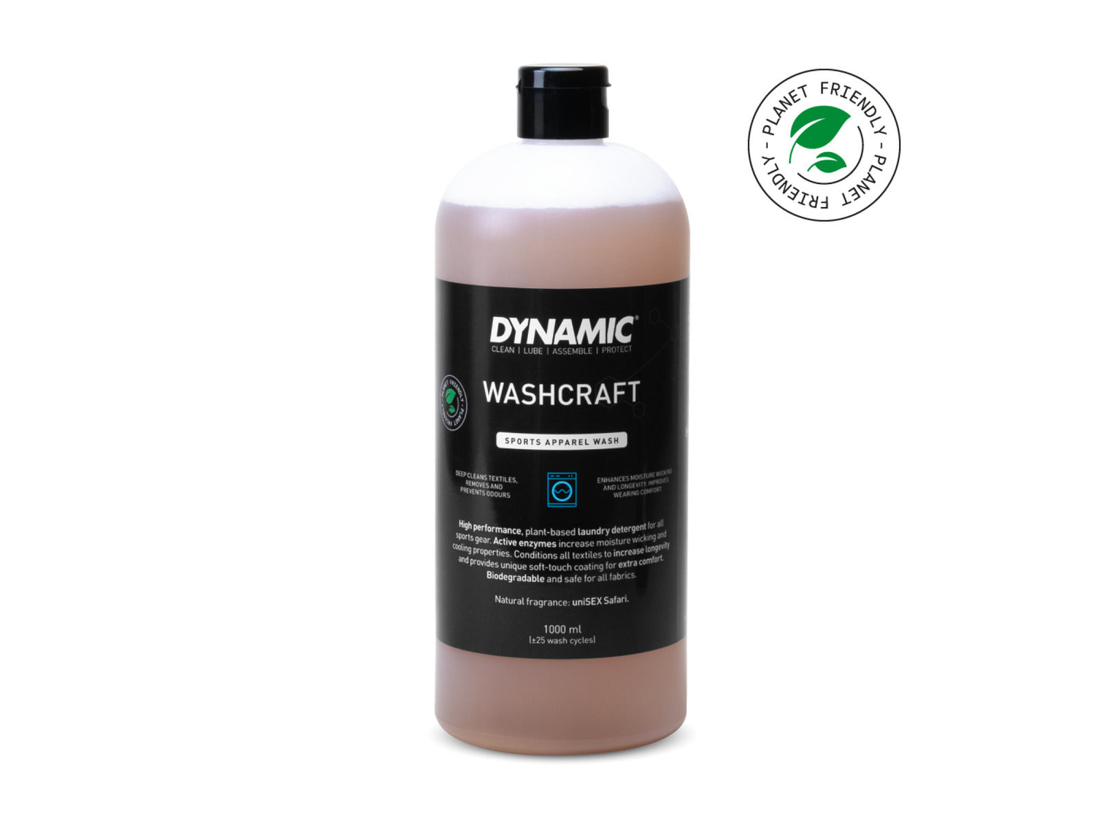 Dynamic Washcraft 1 liter bottle. MIljøvenligt, effektivt vaskemiddel til dit cykeltøj. Meget drøjt i brug.