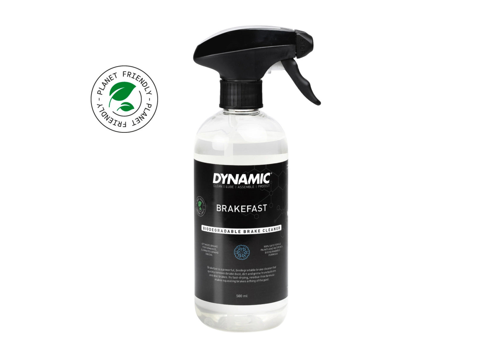 Dynamic Bio Brakefast 500ml bottle. Ekstremt effektiv bremserens, velegnet til alle typer af bremser. Biologisk nedbrydeligt produkt.