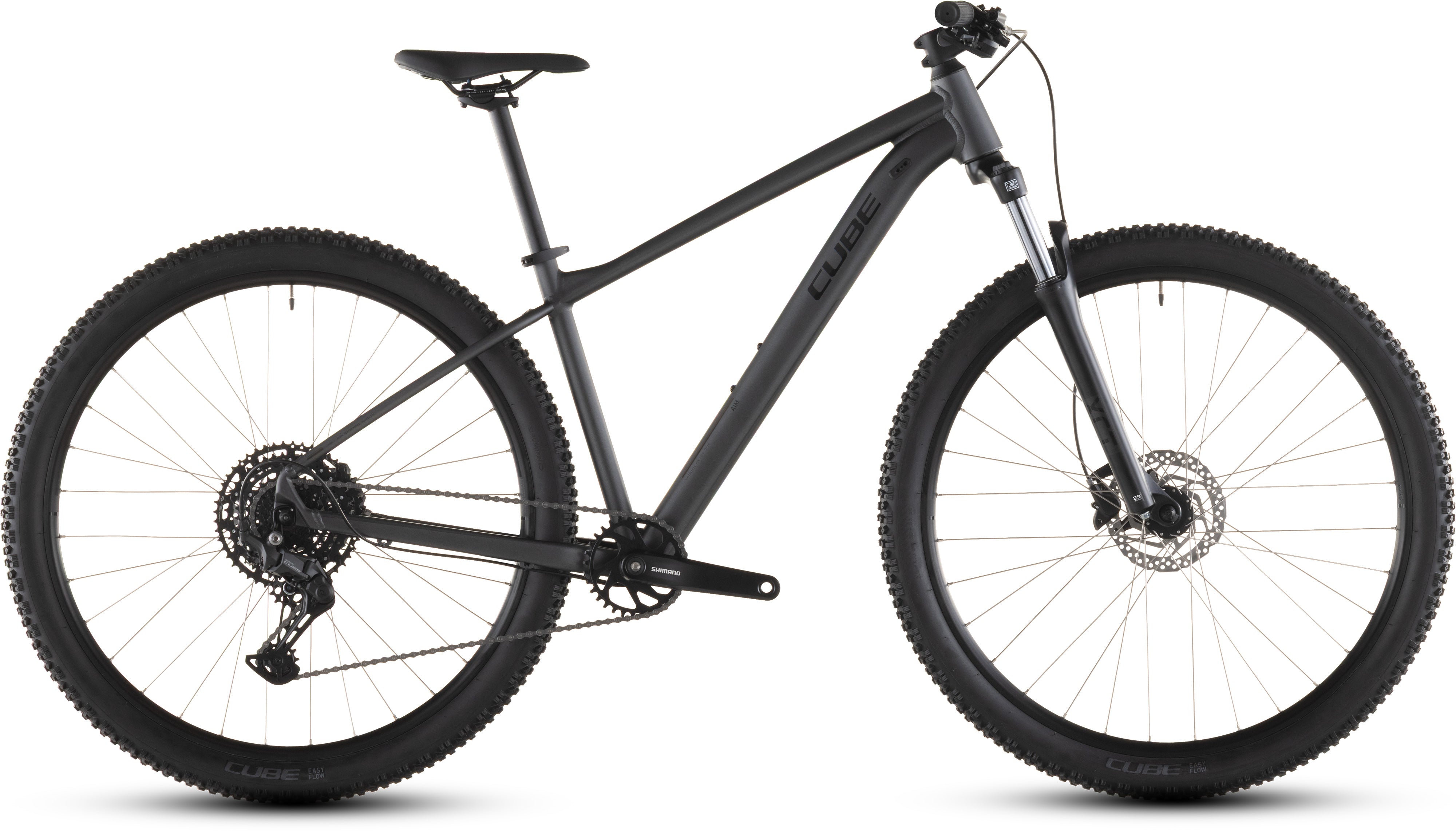 Cube Aim Pro Mountaonbike set fra siden. Stærk og funktionel offroad-cykel til fornuftig pris. Cube står for kvalitet til prisen