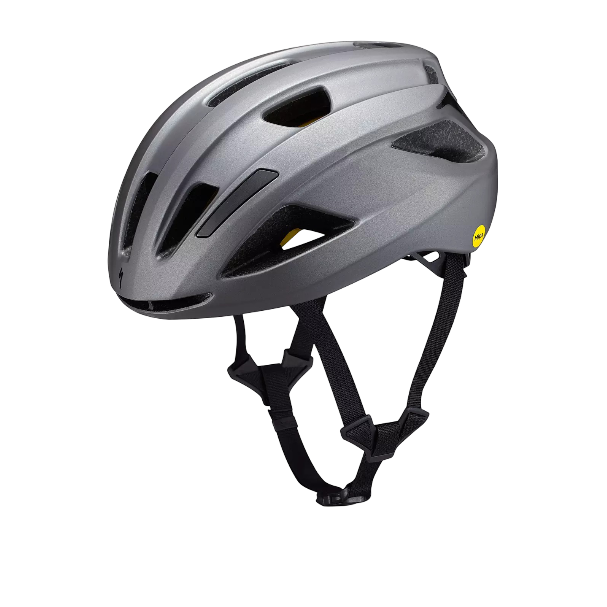 Specialized Align II Mips-hjelm i sølvgrå, vist fra siden. Super sikkerhed, aerodynamik og komfort. Topscorer i test.