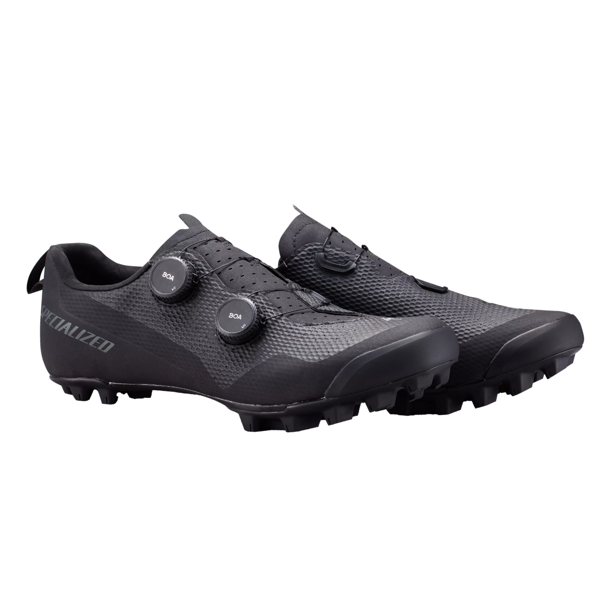 Sort Specialized Recon 3.0 MTB-cykelsko, vist fra siden, på hvid baggrund. Kvalitet, komfort, kvalitet og performance til MYTB-rytteren