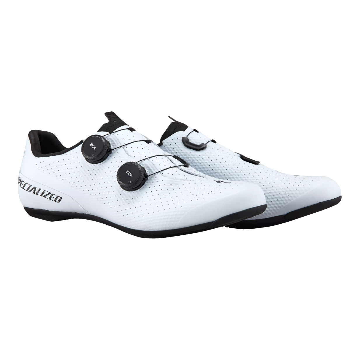 Specialized Torch 3.0 landevejssko i hvid, set fra siden. Effektivitet, komfort og kvalitet til landevejsryttere, takket være Body Geometry-teknologi