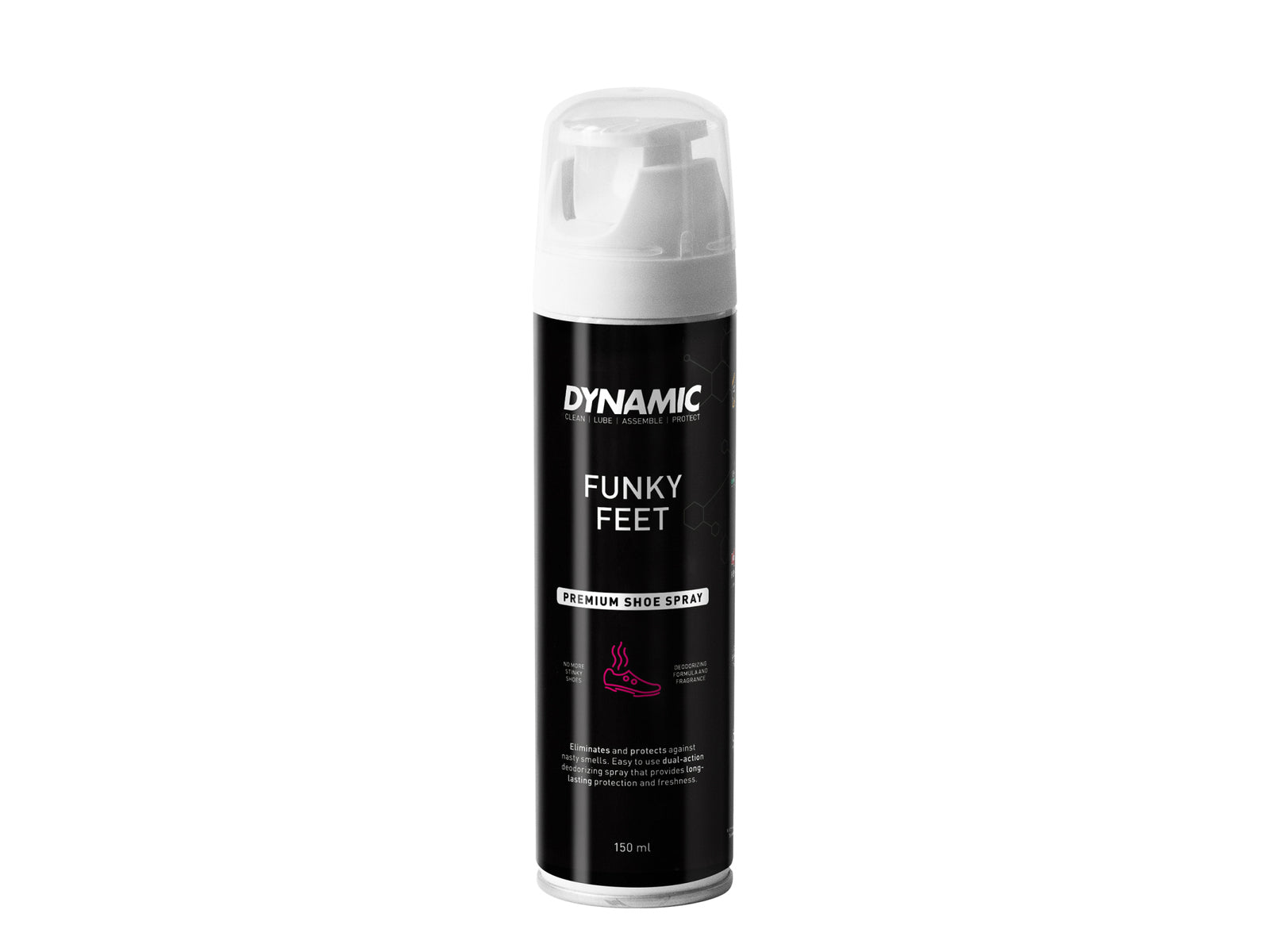 Dynamic Funky Feet 150ml spray can. Effektiv og miljøvenlig rensning af dine cykelsko, så de forbliver friske. 