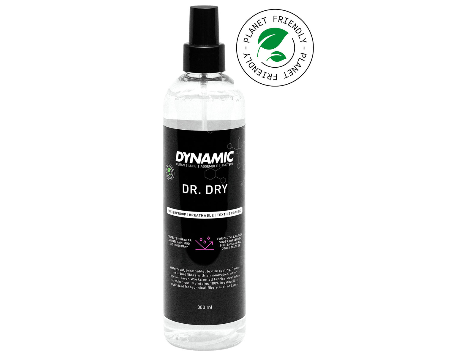 Dynamic Dr. Dry spray can. Effektiv, miljøvenlig imprægnering af dit cykeltøj. Beskytter mod vind og vejr. 