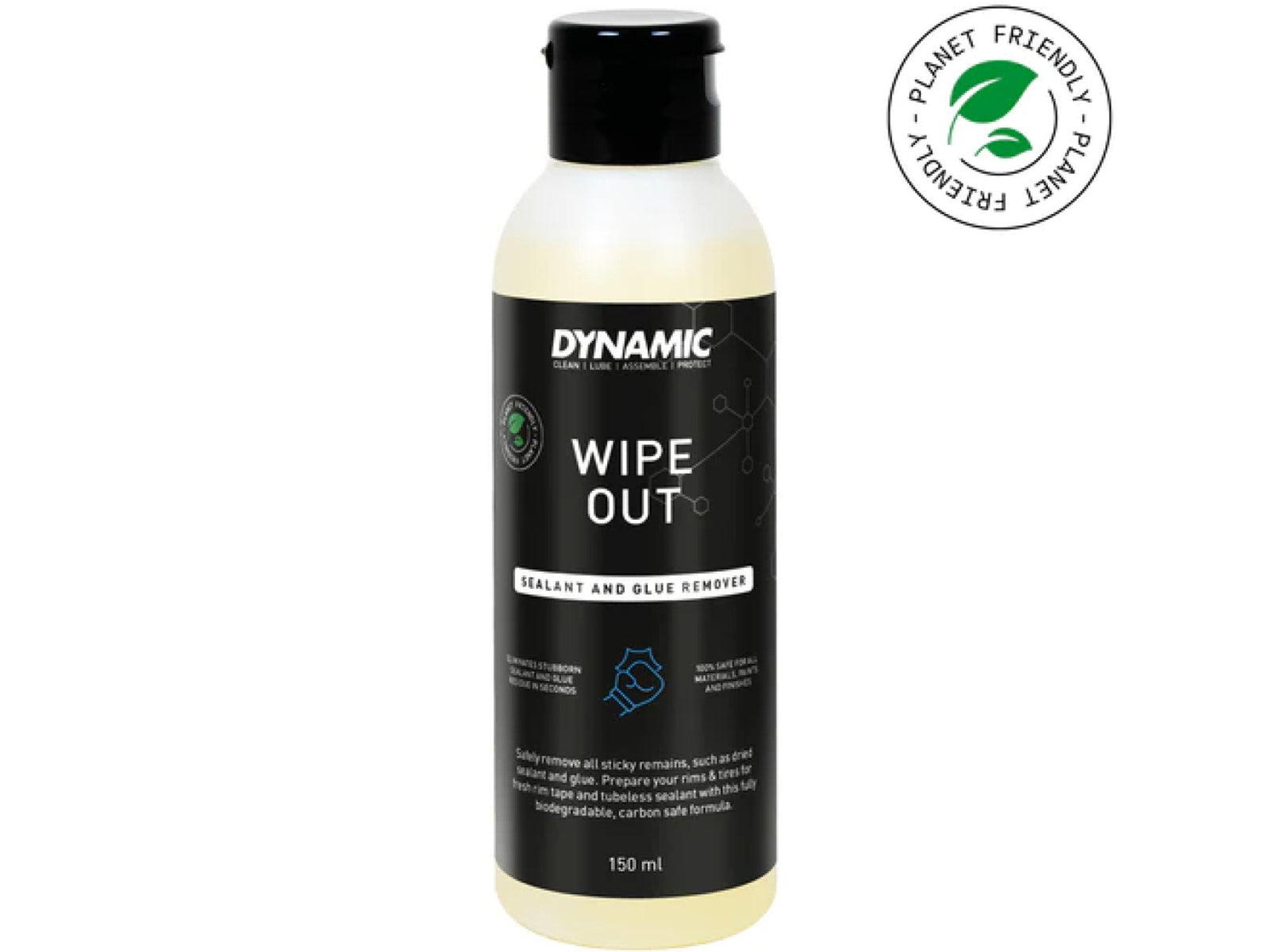 Dynamic Wipe Out Sealant Remover 150ml. Fjerner hurtigt og effektiv rester af lim og tubeless-væske. 