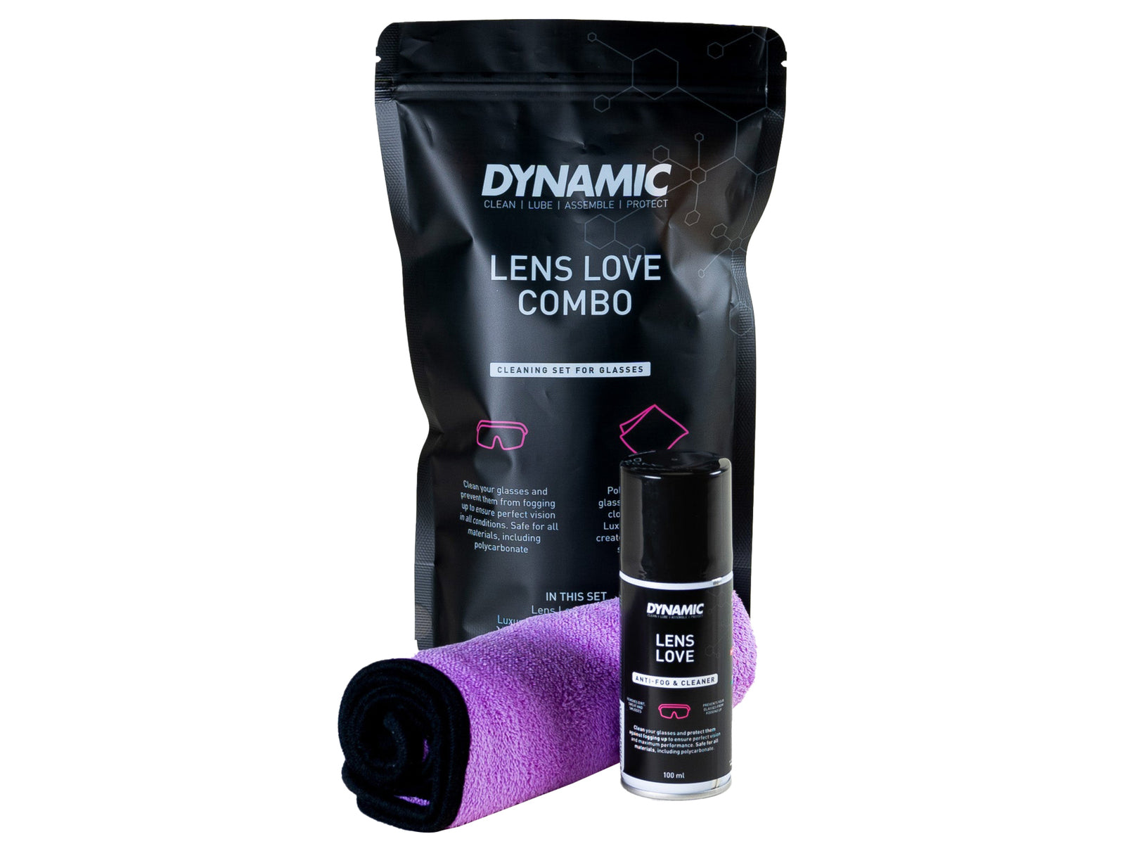Dynamic Lens Love Combo Lens Love + Microfibre Cloth. Pudsmiddel og mikrofiberkllud til dine briller. Super effektiv pudsning.