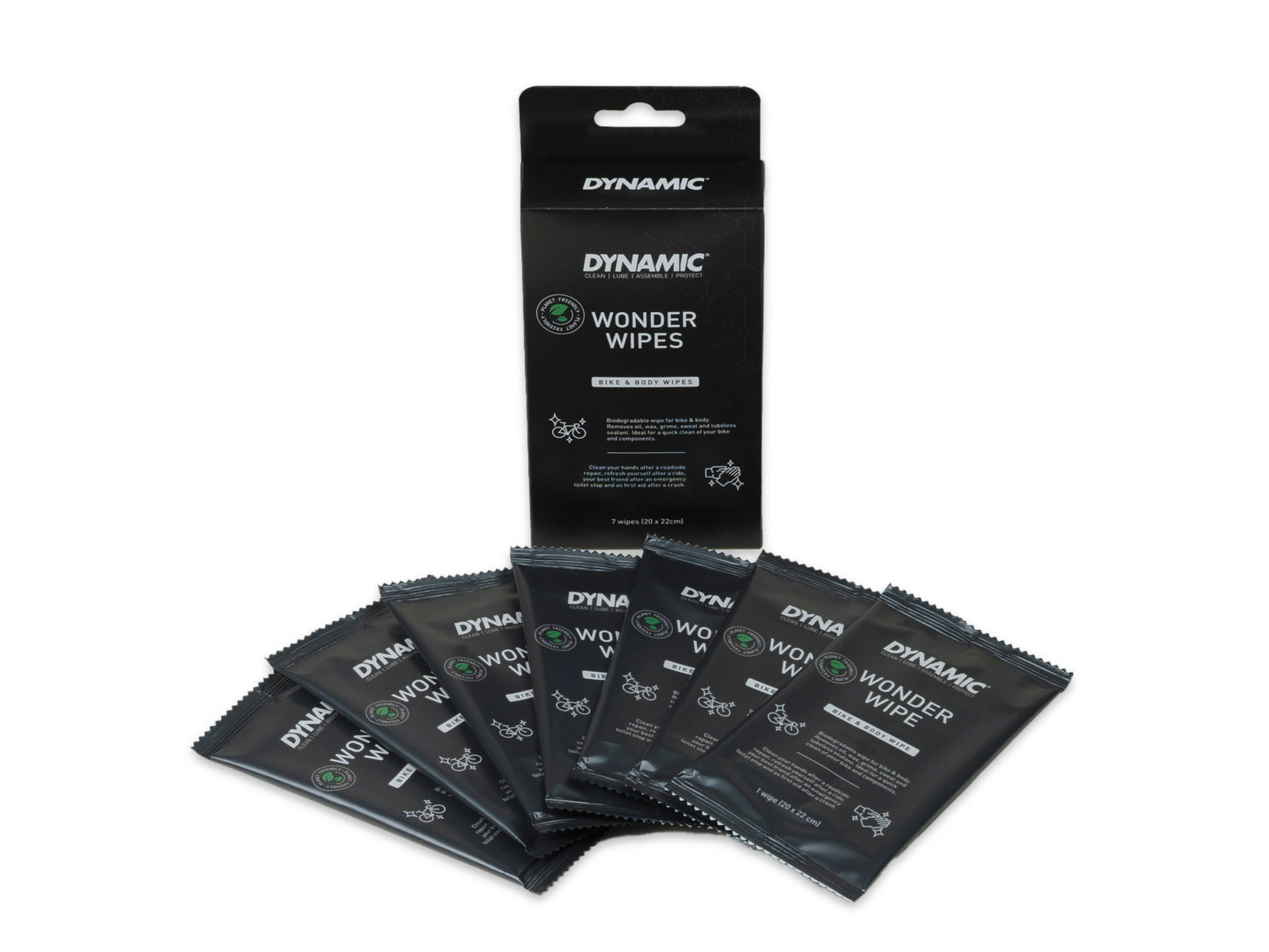 Dynamic Wonder Wipes Cleaning Wipes 7pcs, 20x22cm. Praktiske klude til super nem rengøring af cyklen eller dig. 