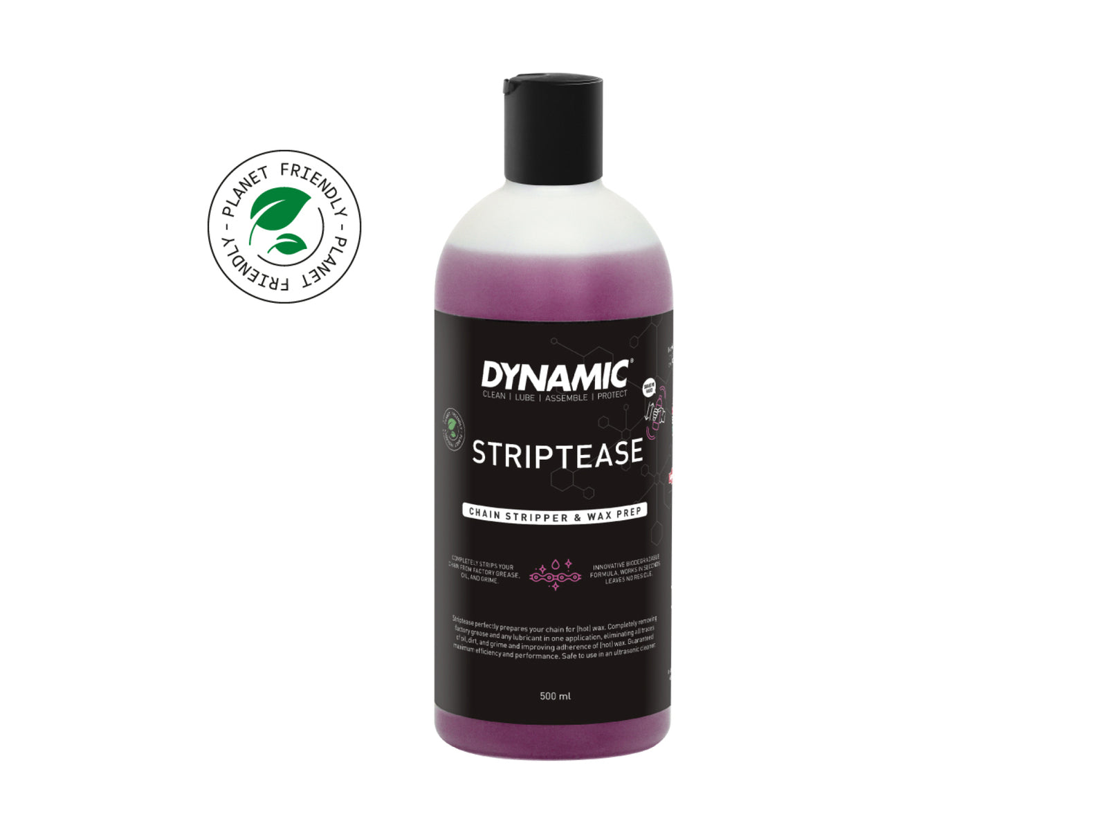 Dynamic Striptease Degreaser 500ml bottle. Miljøvenligt og effektivt affedtningsmiddel til din cykelkæde. 